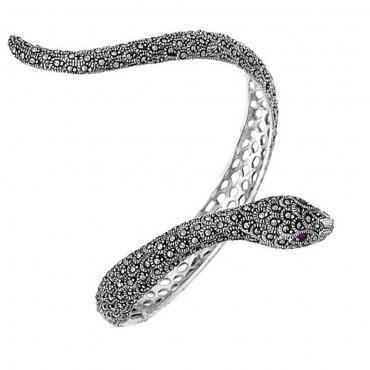 Εντυπωσιακό ασημένιο βραχιόλι με σχήμα φιδιού και πέτρες μαρκασίτη