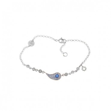 Ασημένιο βραχιόλι με μάτι - λαχούρι και σταυρό