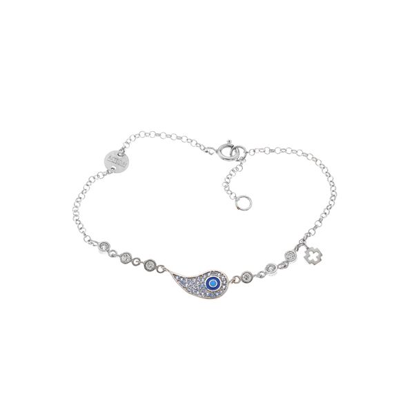 Ασημένιο βραχιόλι με μάτι - λαχούρι και σταυρό