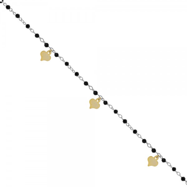 Ασημένιο βραχιόλι με επίχρυσες καρδιές και μαύρες πέτρες