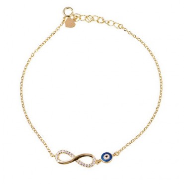 Ασημένιο επίχρυσο βραχιόλι με το άπειρο και μικρό μάτι 