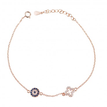 Ασημένιο βραχιόλι με μάτι και σταυρό