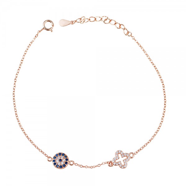 Ασημένιο βραχιόλι με μάτι και σταυρό