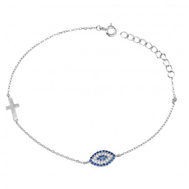 Ασημένιο βραχιόλι με μάτι και σταυρό Ασημένιο βραχιόλι με μάτι και σταυρό