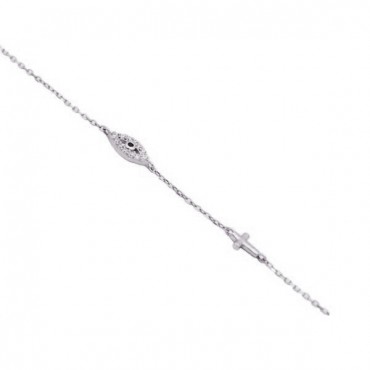 Ασημένιο βραχιόλι με μικρό μάτι και σταυρό