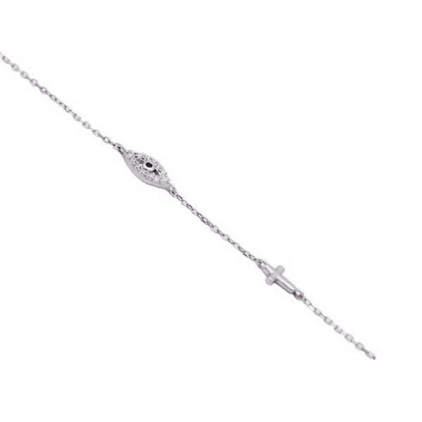 Ασημένιο βραχιόλι με μικρό μάτι και σταυρό