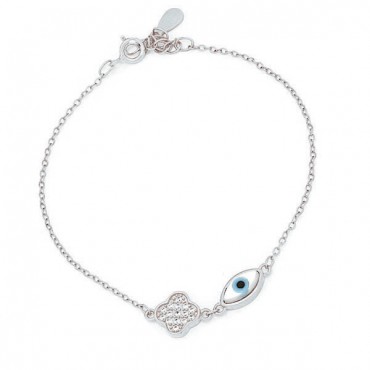 Ασημένιο βραχιόλι με μάτι και σταυρό Ασημένιο βραχιόλι με μάτι και σταυρό