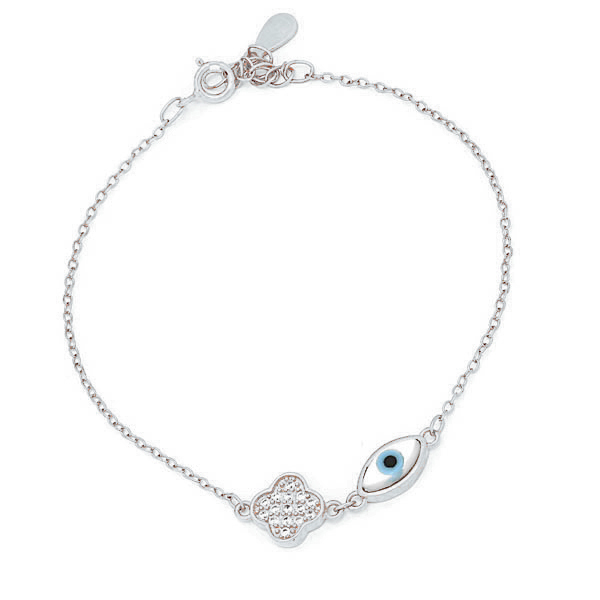 Ασημένιο βραχιόλι με μάτι και σταυρό 