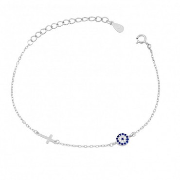 Ασημένιο βραχιόλι με μάτι και σταυρό Ασημένιο βραχιόλι με μάτι και σταυρό