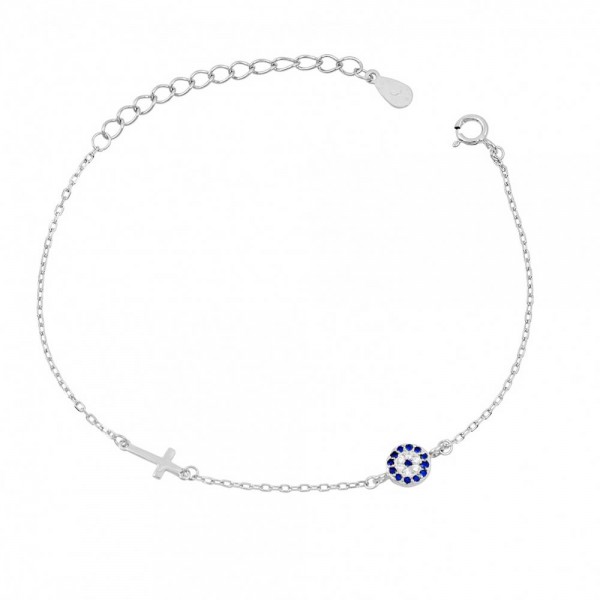 Ασημένιο βραχιόλι με μάτι και σταυρό
