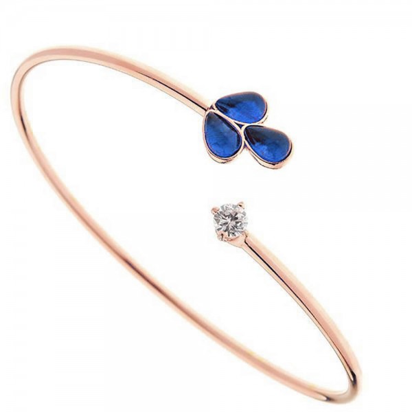 Aσημένιο με επιχρύσωση ροζ χρυσού σταθερό βραχιόλι με μπλε πέτρες