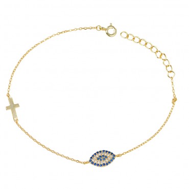 Ασημένιο βραχιόλι με μάτι και σταυρό Ασημένιο βραχιόλι με μάτι και σταυρό