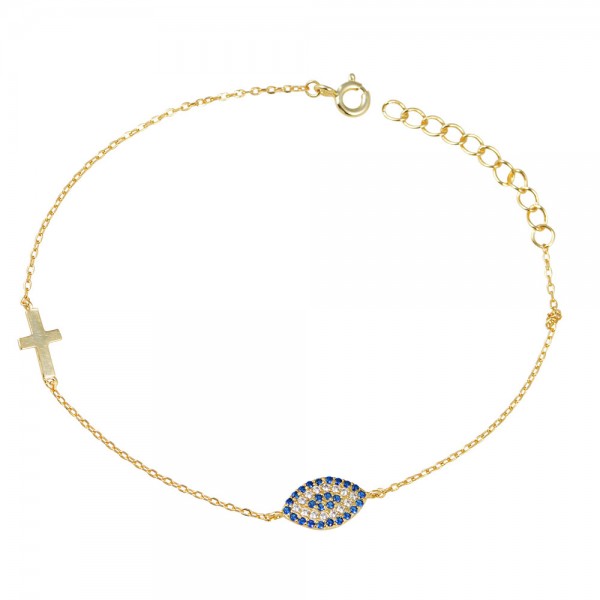 Ασημένιο βραχιόλι με μάτι και σταυρό