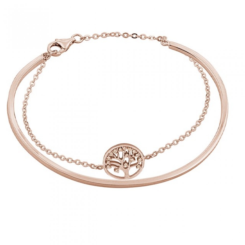 Ασημένιο με επιχρύσωση ροζ χρυσού διπλό βραχιόλι με το δέντρο της ζωής Ασημένιο με επιχρύσωση ροζ χρυσού διπλό βραχιόλι με το δέντρο της ζωής