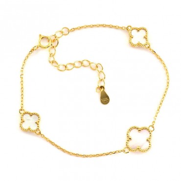 Ασημένιο και επιχρυσωμένο βραχιόλι με τρεις σταυρούς φίλντισι