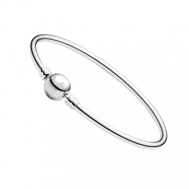 Ασημένιο σταθερό βραχιόλι χειροπέδα με κούμπωμα μπίλια