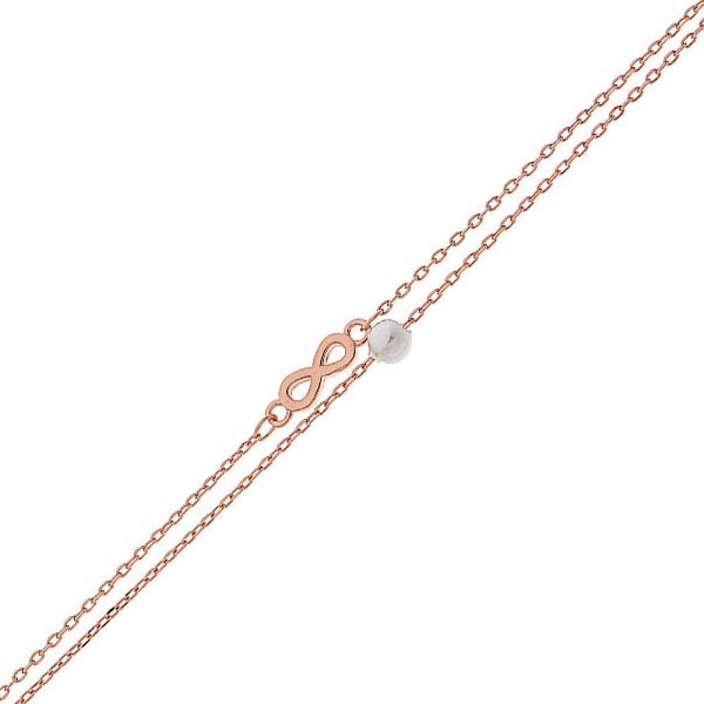 Ασημένιο με επιχρύσωση ροζ χρυσού βραχιόλι με διπλή αλυσίδα με το άπειρο και πέρλα Ασημένιο με επιχρύσωση ροζ χρυσού βραχιόλι με διπλή αλυσίδα με το άπειρο και πέρλα