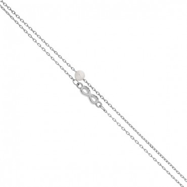 Ασημένιο βραχιόλι με διπλή αλυσίδα το άπειρο και πέρλα