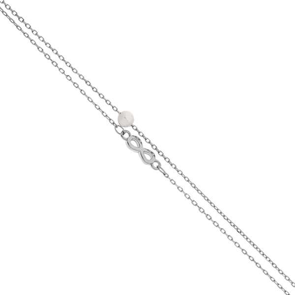 Ασημένιο βραχιόλι με διπλή αλυσίδα το άπειρο και πέρλα