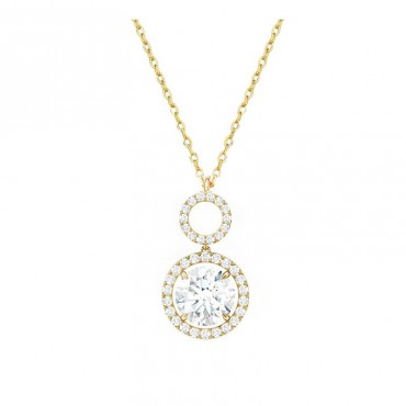 Ασημένιο επίχρυσο κολιέ με κύκλο και κρεμαστή ροζέτα 