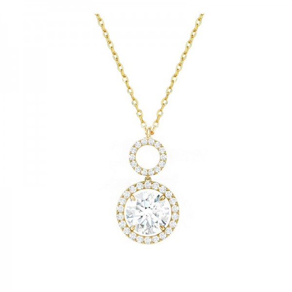 Ασημένιο επίχρυσο κολιέ με κύκλο και κρεμαστή ροζέτα 