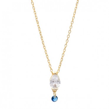 Διακριτικό κολιέ με πέτρα σε σχήμα δάκρυ και μικρή κρεμαστή πέτρα σε μπλε χρώμα Διακριτικό κολιέ με πέτρα σε σχήμα δάκρυ και μικρή κρεμαστή πέτρα σε μπλε χρώμα