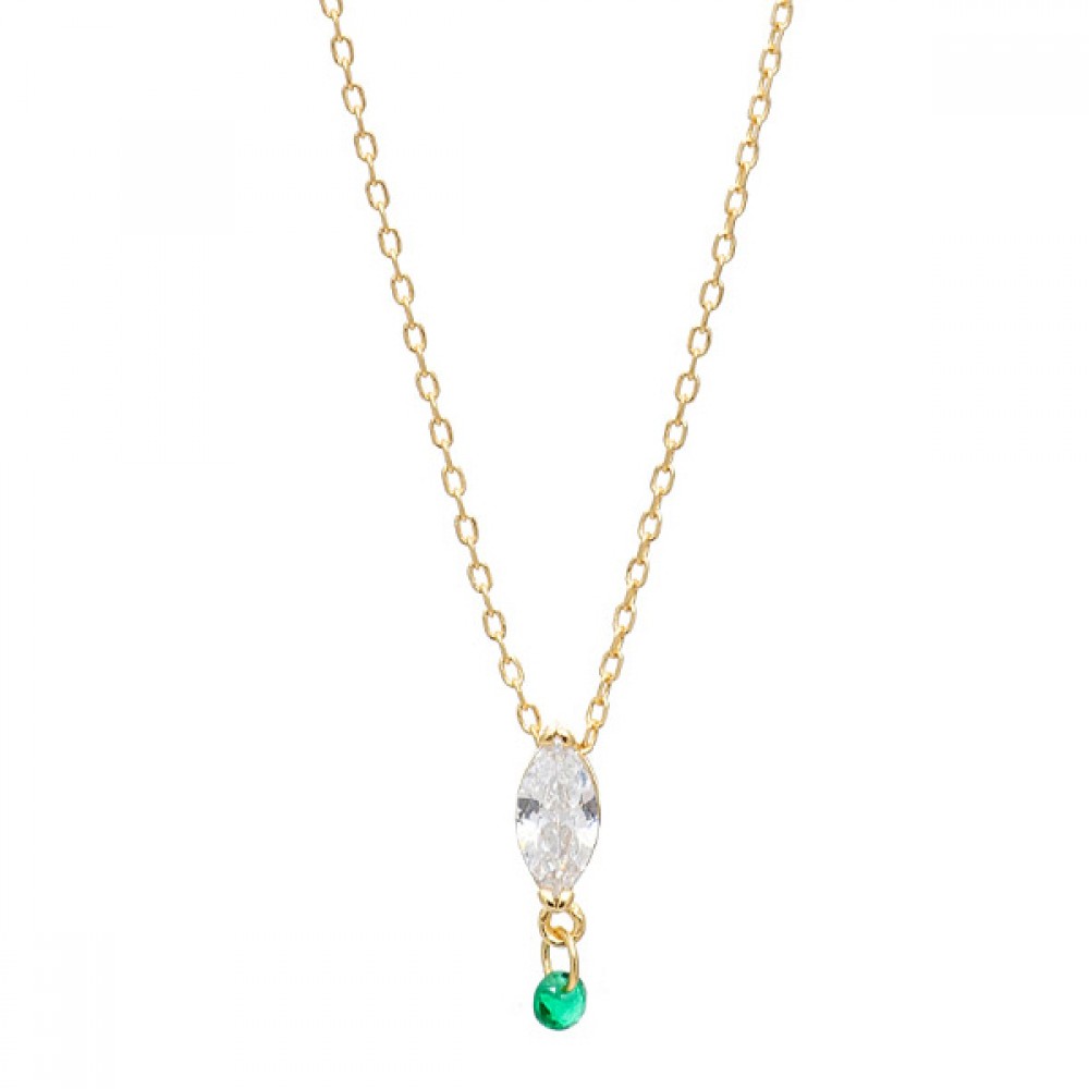 Διακριτικό κολιέ με πέτρα σε σχήμα δάκρυ και μικρή κρεμαστή πέτρα σε πράσινο χρώμα Διακριτικό κολιέ με πέτρα σε σχήμα δάκρυ και μικρή κρεμαστή πέτρα σε πράσινο χρώμα