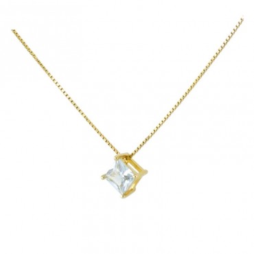 Ασημένιο επίχρυσο κολιέ με πέτρα ζιργκόν σε σχήμα ρόμβου