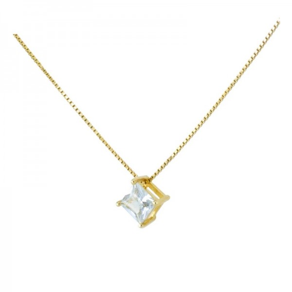 Ασημένιο επίχρυσο κολιέ με πέτρα ζιργκόν σε σχήμα ρόμβου