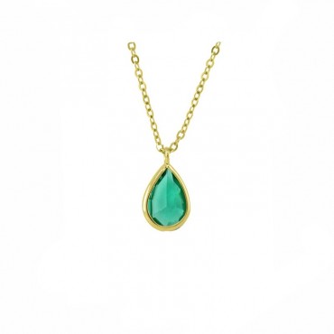 Ασημένιο επίχρυσο κολιέ με κρεμαστή πέτρα σε γαλαζοπράσινο χρώμα 