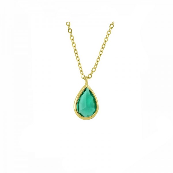 Ασημένιο επίχρυσο κολιέ με κρεμαστή πέτρα σε γαλαζοπράσινο χρώμα 