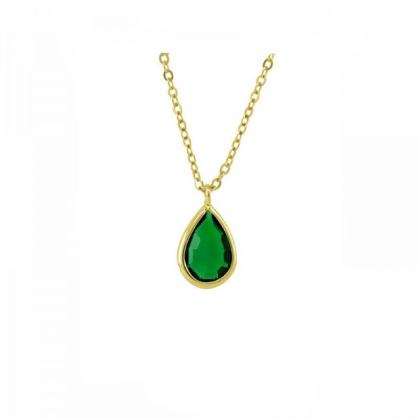 Ασημένιο επίχρυσο κολιέ με κρεμαστή πέτρα σε πράσινο χρώμα 