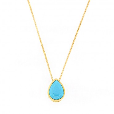 Ασημένιο και επιχρυσωμένο κολιέ με τιρκουάζ πέτρα σε σχήμα σταγόνας 