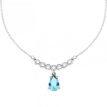Ασημένιο κολιέ με ζιργκόν aqua-marine πέτρα