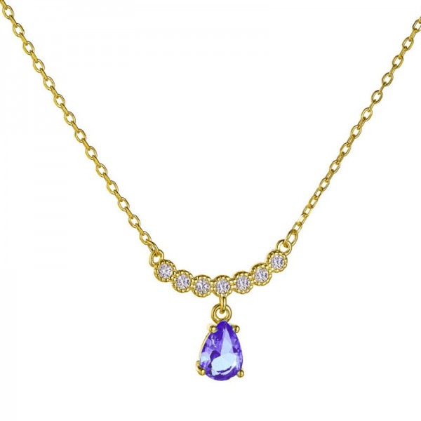 Ασημένιο και επιχρυσωμένο κολιέ με ζιργκόν αμέθυστο πέτρα