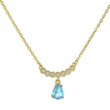 Ασημένιο και επιχρυσωμένο κολιέ με aqua-marine ζιργκόν πέτρα