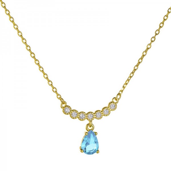 Ασημένιο και επιχρυσωμένο κολιέ με aqua-marine ζιργκόν πέτρα