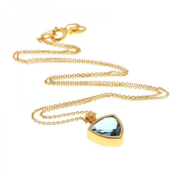 Ασημένιο επίχρυσο κολιέ με μπλε πέτρα ζιργκόν σε τριγωνικό σχήμα