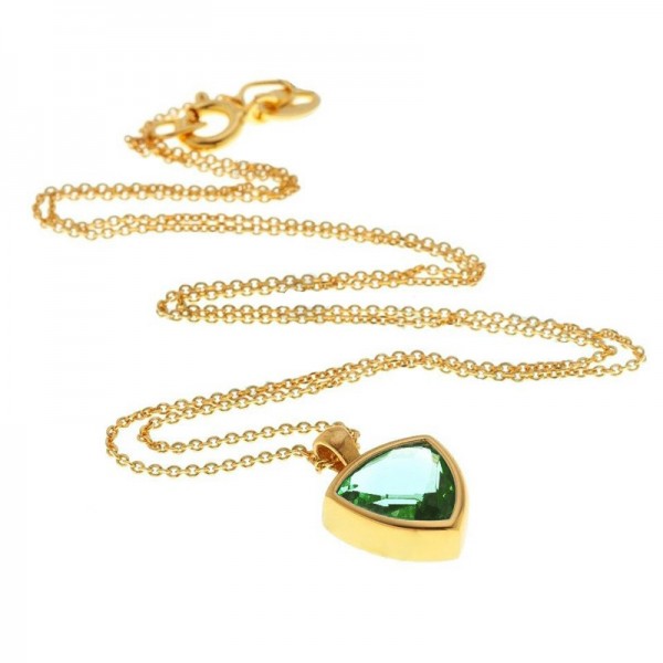 Ασημένιο επίχρυσο κολιέ με πράσινη πέτρα ζιργκόν σε τριγωνικό σχήμα 