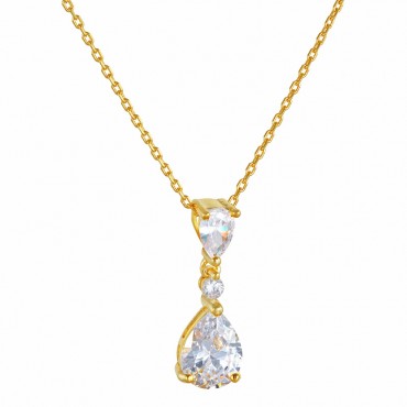 Ασημένιο και επιχρυσωμένο κολιέ με πέτρες ζιργκόν σε σχήμα σταγόνας