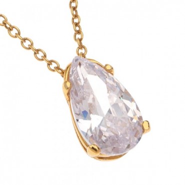 Ασημένιο επίχρυσο κολιέ (μονόπετρο) με πέτρα σε σχήμα σταγόνας