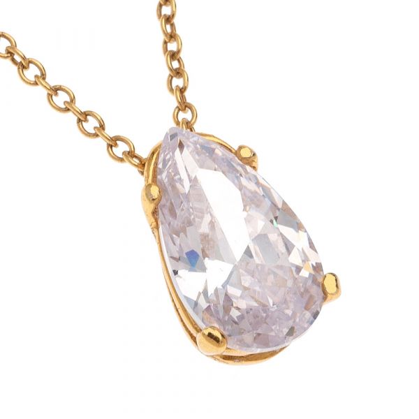 Ασημένιο επίχρυσο κολιέ (μονόπετρο) με πέτρα σε σχήμα σταγόνας