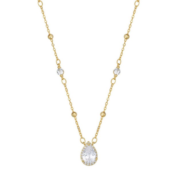 Ασημένιο επίχρυσο κολιέ με πέτρα σε σχήμα δάκρυ και διακοσμητικές λεπτομέρειες στην αλυσίδα