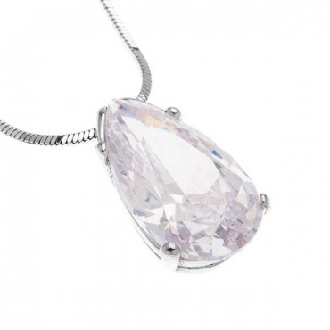 Ασημένιο κολιέ με μεγάλη πέτρα ζιργκόν σε σχήμα σταγόνας