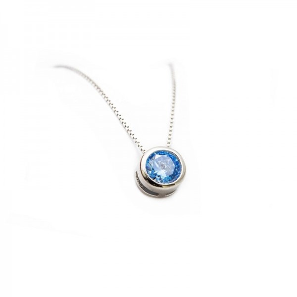 Ασημένια αλυσίδα με στρόγγυλο μονόπετρο blue-topaz 5mm
