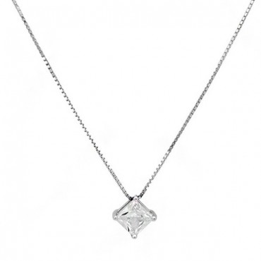 Ασημένιο κολιέ με πέτρα ζιργκόν σε σχήμα ρόμβου 