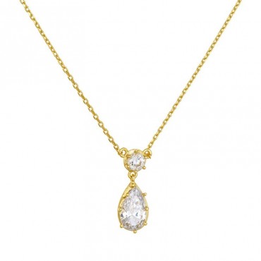 Ασημένιο επίχρυσο κολιέ με πέτρες ζιργκόν