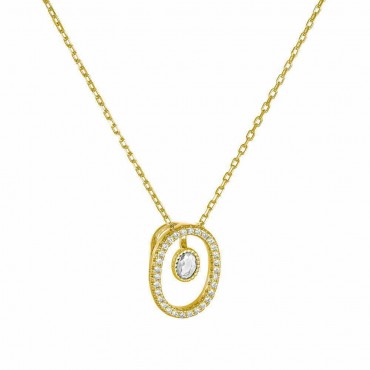 Ασημένιο και επιχρυσωμένο κολιέ ροζέτα με οβάλ σχήμα 