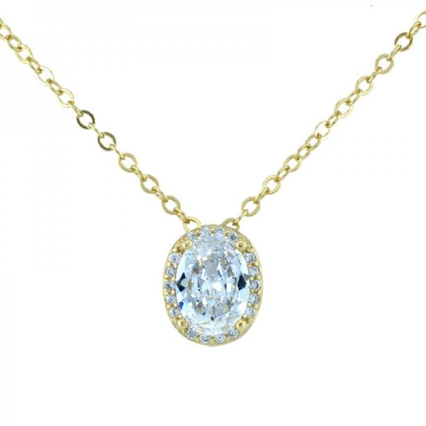 Ασημένιο και επιχρυσωμένο εντυπωσιακό κολιέ ροζέτα με λευκές πέτρες ζιργκόν