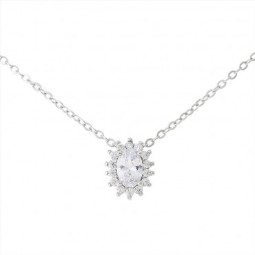 Ασημένιο κολιέ ροζέτα με λευκές πέτρες